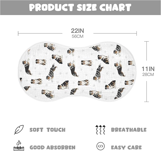 1 Pack Muslin Burp Cloths Bernedoodle Dogs Paw White Cotton Baby Burp Cloths Ultra Absorbent and Soft Thick Burping Cloth for Newborn Babies Boys Girls 22x11 Inch