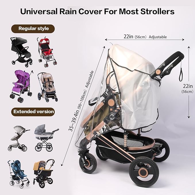 Universal Stroller Rain Cover, Rain Cover for Strollers, Clear Travel Weather Shield for Baby 4 Season Protection, Rainy Wind Snow Dust (XL, Stander Rain Cover)