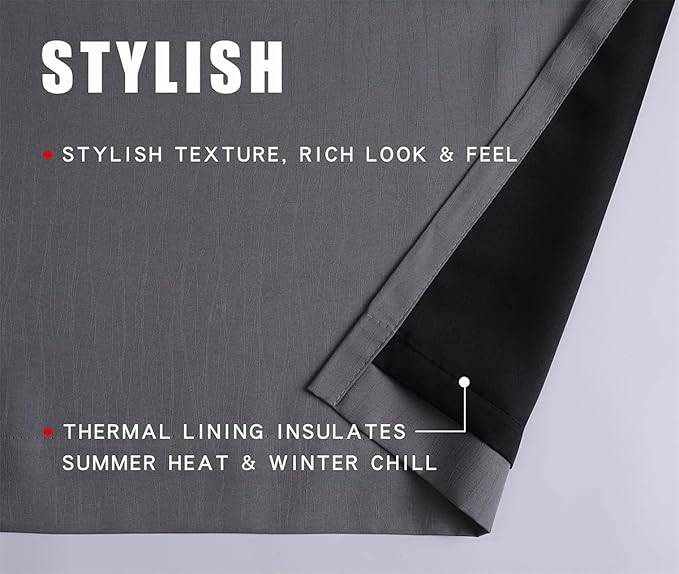 G2000 100% Blackout Curtains for Bedroom & Living Room - 84 Inch Long Grey Curtains, Room Darkening, Thermal Lined, Insulated, Light Blocking, Noise Reducing, 2 Panel Set