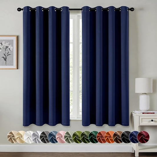 MIULEE Navy Blue Blackout Curtains for Bedroom Living Room 63 Inches Long 2 Panels, Thermal Insulated Room Darkening Drapes Solid Grommet Noise Reduction Light Blocking Window Treatments 50x63 Inch