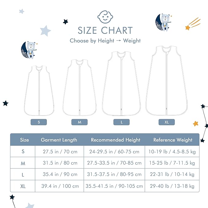 TADO MUSLIN Baby Sleep Sack 12-24 Months Wearable Blanket for Babies 100% Organic Cotton 2-Way Zipper YKK 0.5 TOG Toddler Sleeping Sacks Muslin 1-2 T Blue Bears