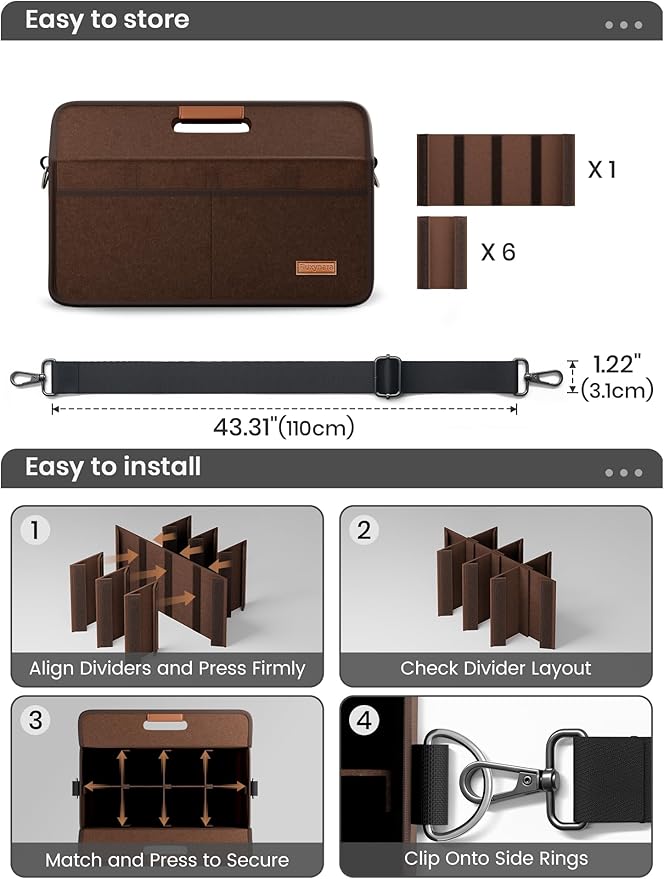 Fluxynara 8-Cup Reusable Felt Drink Carrier with Handle and Adjustable Shoulder Strap, Drink Holder for Car, Multi-Cup Drink Carrier Bag for Delivery, Travel, Picnics (Coffee Brown)