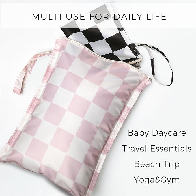 Wet Bag for Swimsuit - 2 Pack Waterproof Wet Dry Bag for Clothes - Baby Diaper Bag - Travel Laundry Daycare Bags - Baby Beach Essentials - Bogg Bag Accessories