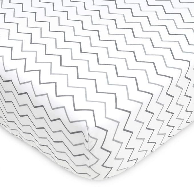 American Baby Company 2 Pack 100% Natural Cotton Fitted Crib Sheets 52" x 28" - Soft, Breathable, Hypoallergenic & Gentle Toddler Bed Sheets, Grey Stars and Zig Zag, Neutral for Boys & Girls