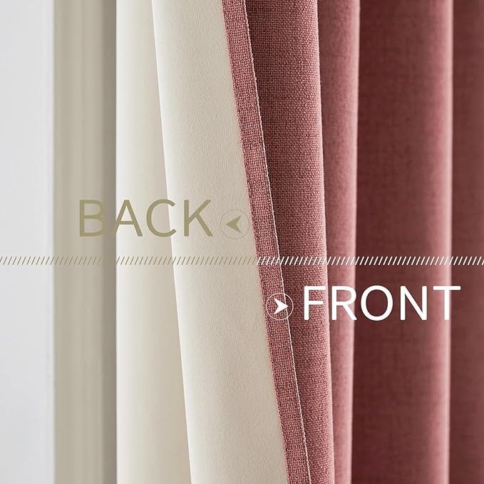 MIULEE 100% Blackout Linen Textured Curtains for Bedroom Solid Thermal Insulated Dusty Rose Grommet Room Darkening Curtains & Drapes Luxury Decor for Living Room Nursery 52 x 63 Inch (2 Panels)