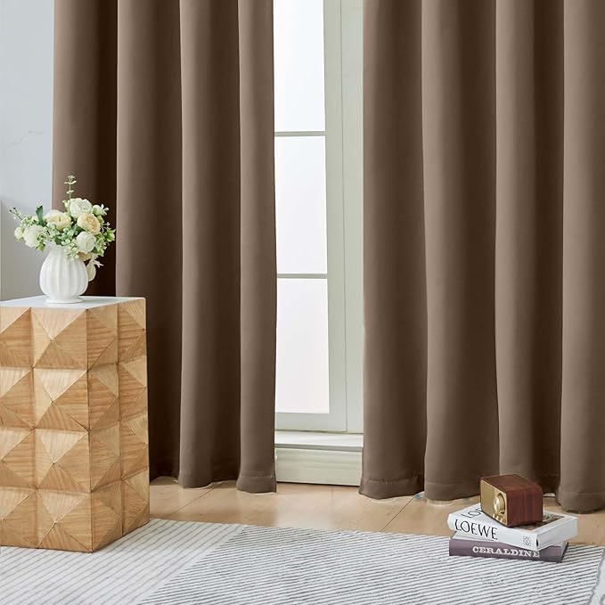 Aiyufeng Brown Short Blackout Curtains for Bedroom 45 Inches Long 2 Panels Set, Solid Thermal Insulated, Energy Saving Window Treatment Curtains Blackout Drapes, W40 x L45 Inch, Brown