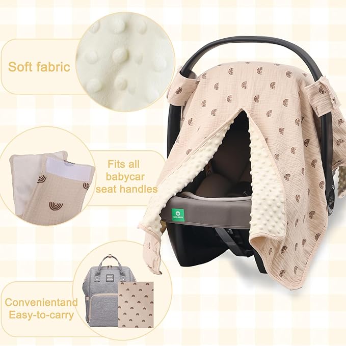 2-in-1 Baby Car Seat Cover, Baby Car Seat Canopy, Mom Nursing Cover，Easy to Install Shield，Multi-Purpose | Winter Warm & Summer Shade Use (Brown)