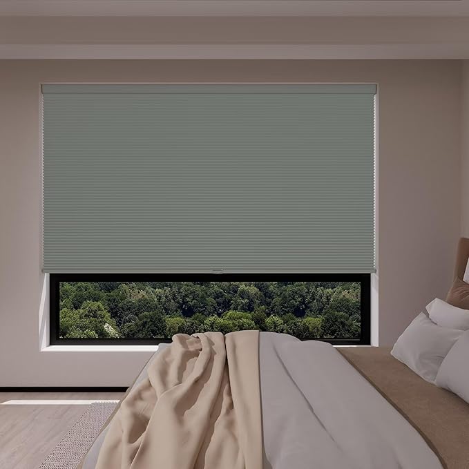 MYshade Custom Size Cellular Shades, Cordless Customized Blackout Windows Blinds for Bedroom, French Door, Bathroom, Kitchen, Camper, Room Darkening Light Control Pull Down Window Shades Grey