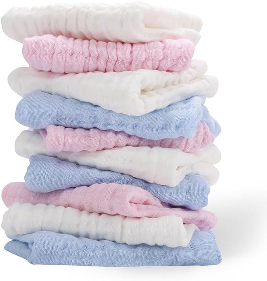Arnzion 10 Pack Muslin Burp Cloths - 17"x9" 6-Layer 100% Cotton - Ultra Soft & Super Absorbent for Baby Spit Up & Drool - Gentle Burping Cloths for Newborn Boys & Girls, Essential Baby Items