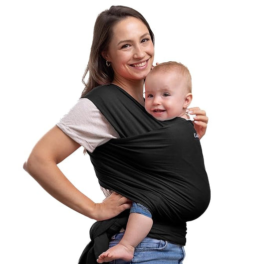 Cuddlebug Hands-Free Baby Carrier - Soft & Stretchy Wrap for Newborn to Toddler 7-35 lbs - One-Size-Fits-All Hip-Healthy Holder (Black)