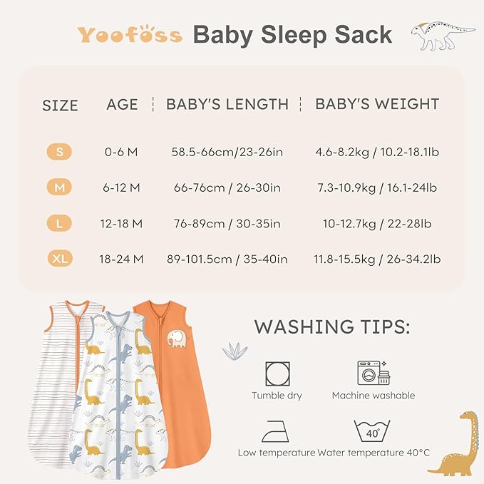 Yoofoss Baby Sleep Sack 6-12 Months Wearable Blanket for Babies 100% Organic Cotton 2-Way Zipper TOG 0.5 Toddler Sleeping Sack 3 Pack, Comfy Lightweight Sleep Sacks