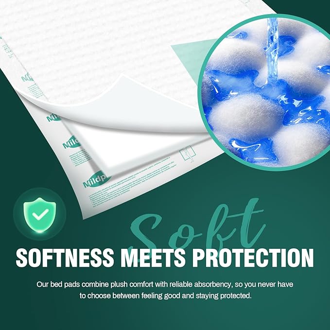 MILDPLUS Heavy Duty Underpads 30x36 Inch ,75 Count, Ultra 10 Times More Absorbent Chucks Pads, Tear-Resistant Disposable Bed Pads with Strength Cloth Backing for Adults, Elderly Care