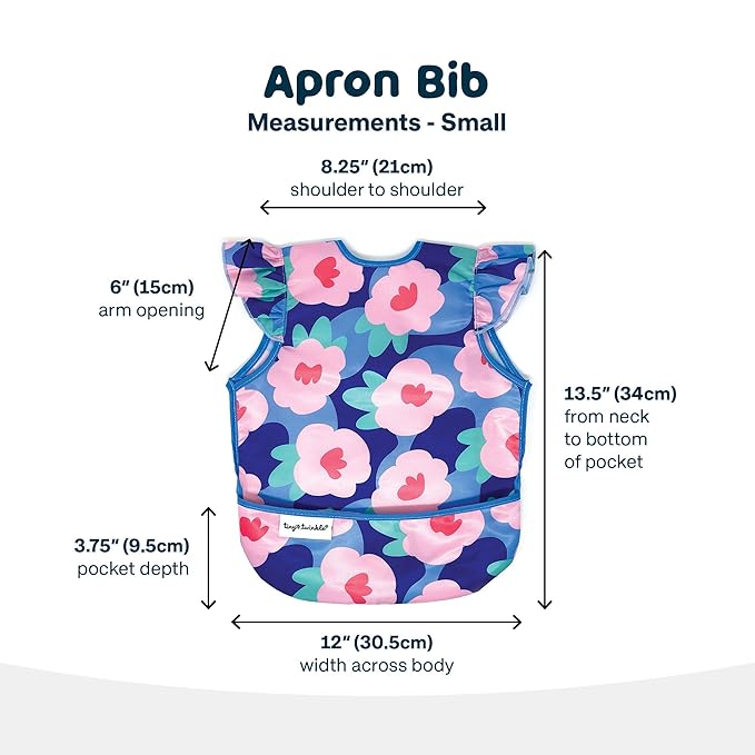Tiny Twinkle Mess Proof Baby Bib for Girls | Waterproof Toddler Bib for Eating | Baby Apron for Feeding | Machine Washable | Perfect Shower Gift (Floral Blue, 6–24M)
