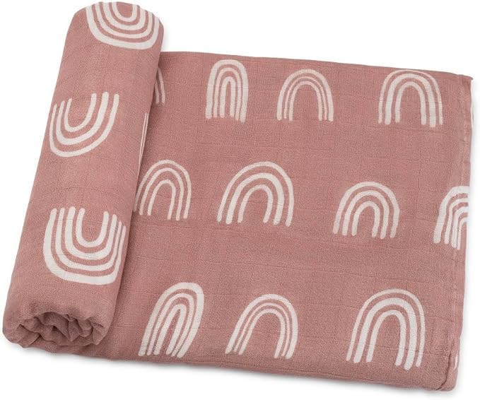 Comfy Cubs Muslin Swaddle Blankets Pack of 1, 47 x 47 Inch Soft Cotton Baby Blanket Set, Large Multipurpose Wraps for Newborns - Self-Soothing Swaddles for Newborns - Mauve Rainbow