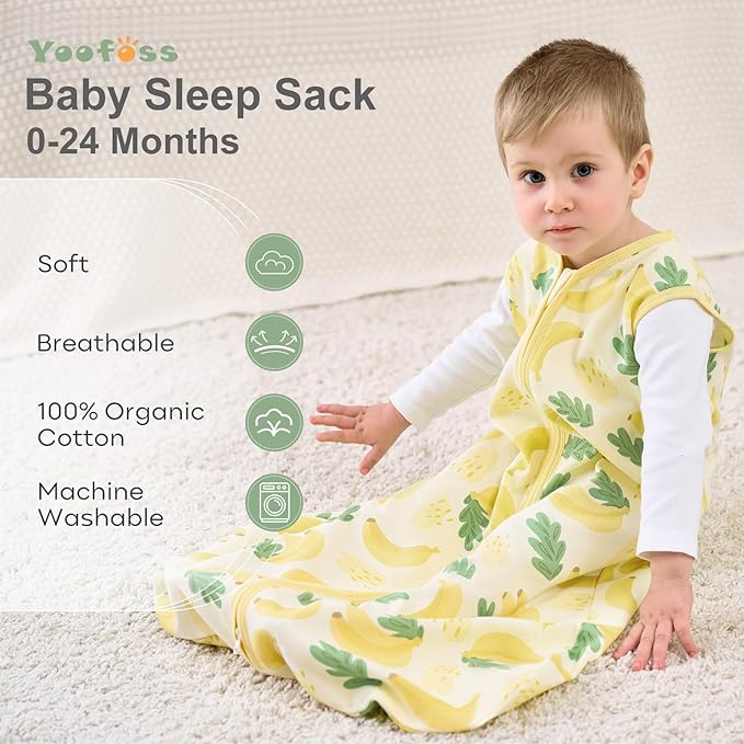 Yoofoss Baby Sleep Sack 12-18 Months Wearable Blanket for Babies 100% Organic Cotton 2-Way Zipper TOG 0.5 Toddler Sleeping Sack 3 Pack, Comfy Lightweight Sleep Sacks