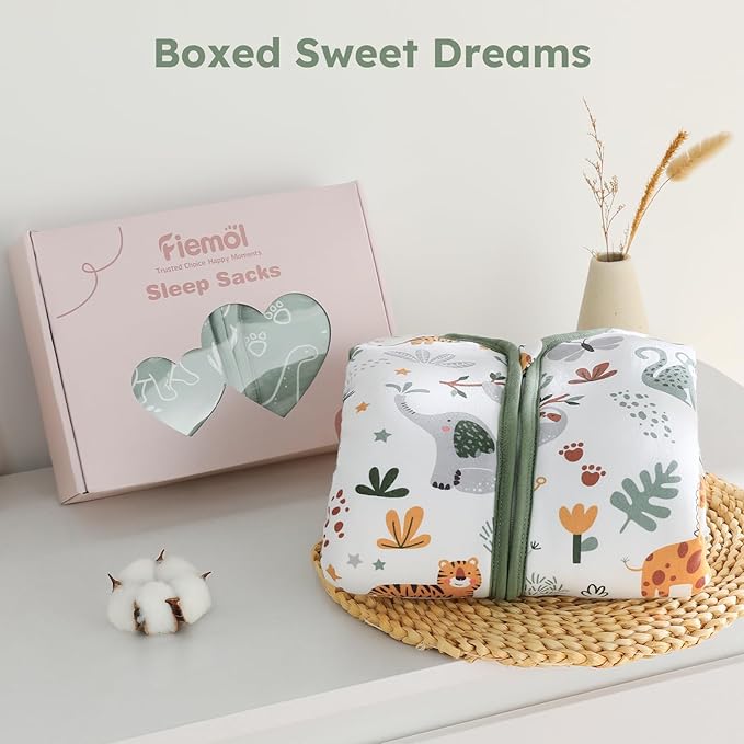 FIEMOL Baby Sleep Sack 0-6 Months, 2.5 TOG Cotton Winter Baby Wearable Blanket with 2-Way Zipper, Warm Soft Sleeping Bag for Newborn Infant Boy Girl, Small Giraffe