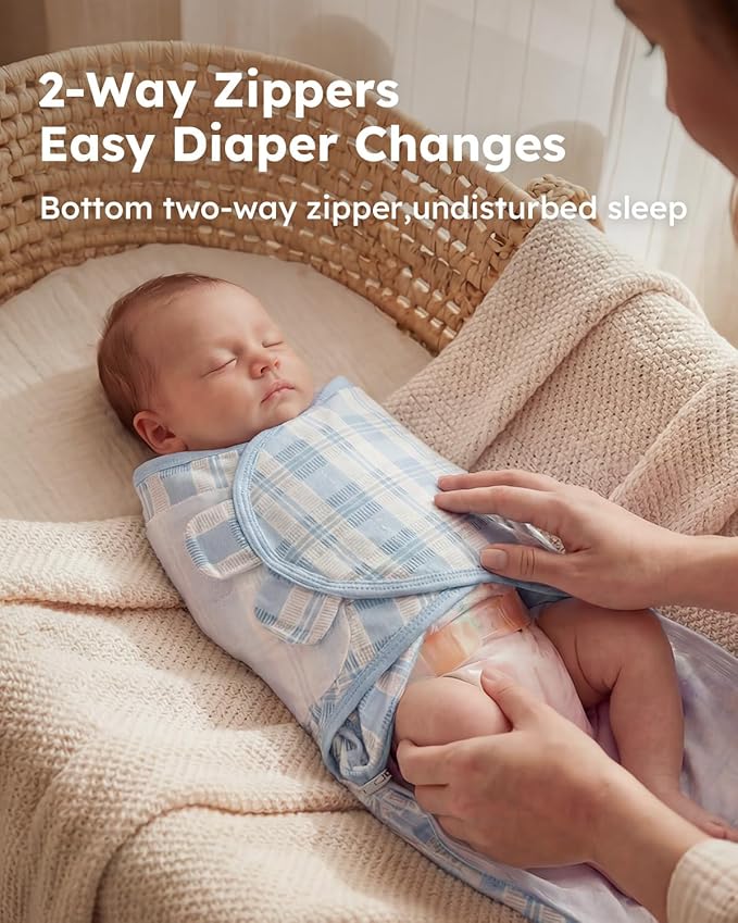 Yoofoss Baby Swaddles for Newborns 100% Organic Cotton, Adjustable Swaddle 0-3 Months 2 Zippers Newborn Swaddle Sack, Breathable Soft Durable