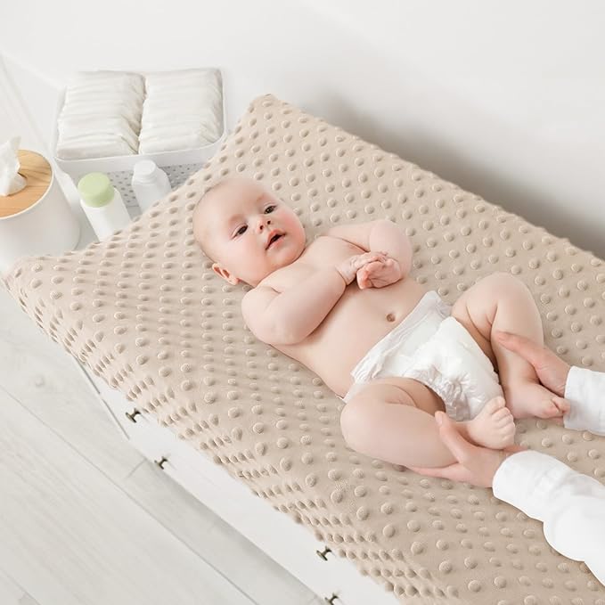 Susurration 2Pack Changing Pad Covers Super Soft Minky Dots Plush Changing Table Covers 33x17x7in Breathable Changing Pad Sheets for Unisex Baby Girls and Boys (Beige&Brown)