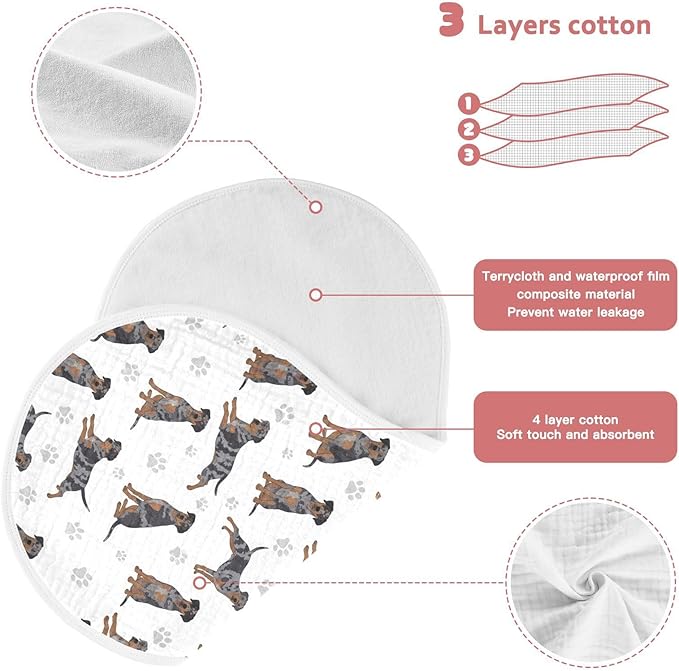 Qinllo 4 Pack Muslin Burp Cloths Great Dane Dogs White Cotton Baby Burp Cloths Ultra Absorbent and Soft Burping Cloth for Newborn Babies Boys Girls 22x11 Inch