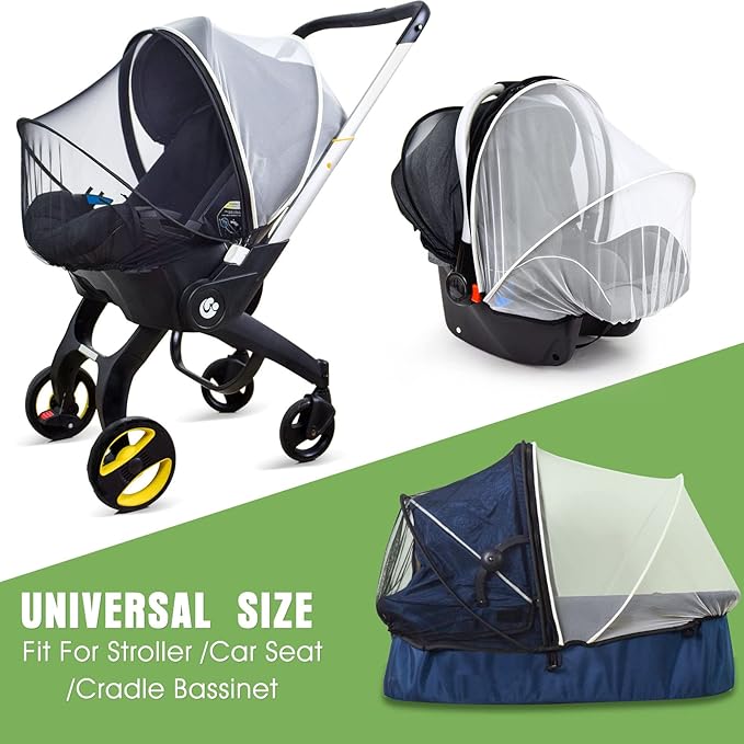 Car Seat Mosquito Net Cover, Mosquito Net for Stroller, Sun Shade for Strollers Easy to Open and ClosDouble Zipper Design, Easy Use for Strollers, Car seat,Bassinet,Cradle (Black/White)