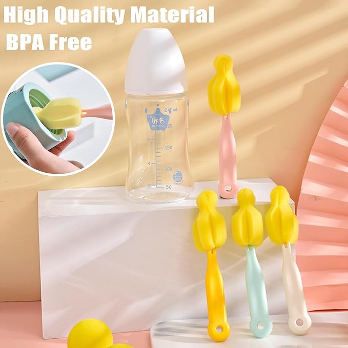 4PCS Baby Bottle Brush Set - Milk Bottle & Nipple Cleaner with 4 Detachable Portable Scrubber Brushes