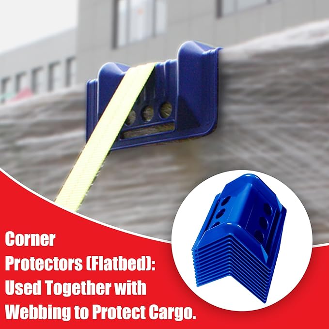 24-Pack 4" Flatbed Edge Protectors, Corner Protectors – Heavy-Duty Plastic Corner Guards for Flatbed Trailer Loads, Compatible with 4-Inch Ratchet & Winch Straps – Tie-Down Safety Accessories (BLUE)