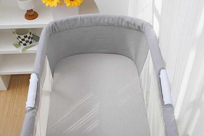 Onacosht Muslin Bassinet Sheets 33" x 19" Compatible with Mika Micky, KoolaBaby (3 in 1), BabyBond, HARPPA and RICUTON Bedside Bassinet, 2 Pack for Baby Boy and Girl, Fog and Beige