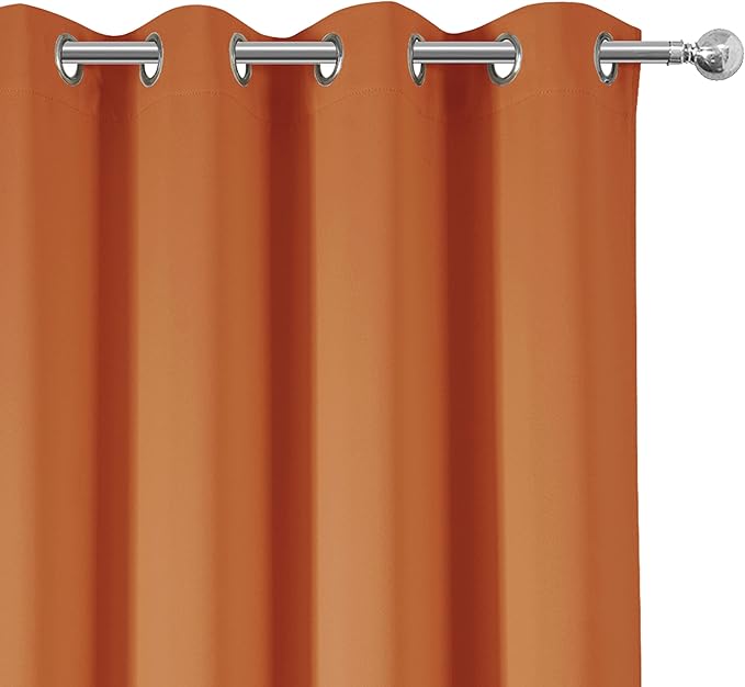 LEMOMO 100% Blackout Curtains 52 x 72 Inch/Orange Curtains 2 Panels with Black Lining Room Darkening Thermal Insulated Bedroom Curtains