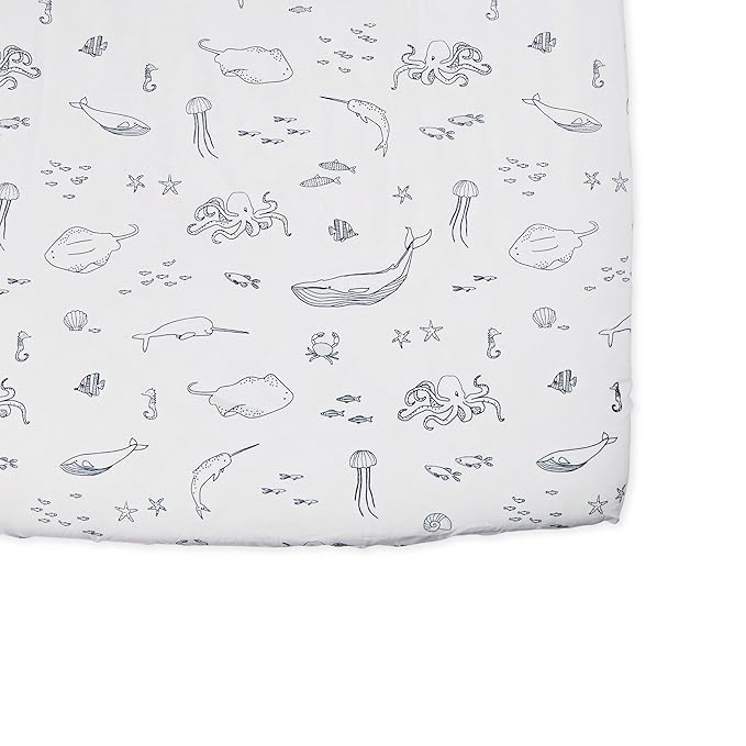 Pehr Crib Sheet, Life Aquatic | Breathable Brushed Organic Cotton for Soft Sleep | Fits Standard Crib Mattresses up to 52”L x 28”W x 8”H