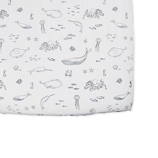Pehr Crib Sheet, Life Aquatic | Breathable Brushed Organic Cotton for Soft Sleep | Fits Standard Crib Mattresses up to 52”L x 28”W x 8”H