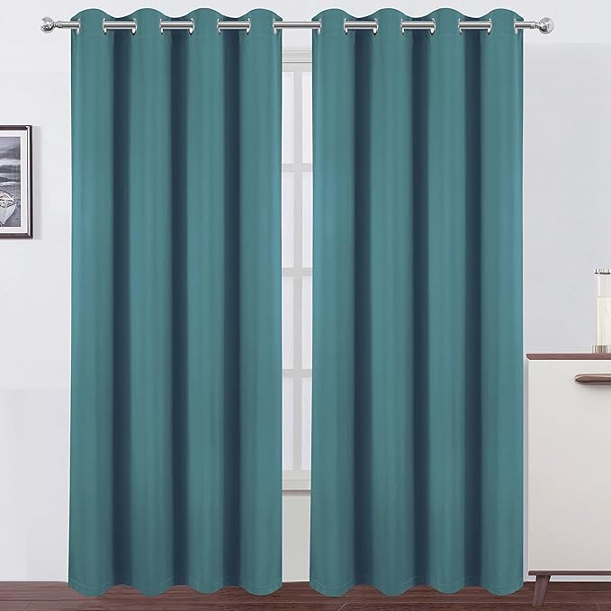 LEMOMO 100% Blackout Curtains 52 x 84 Inch/Sea Teal Curtains 2 Panels with Black Lining Room Darkening Thermal Insulated Bedroom Curtains
