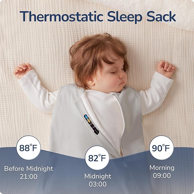 usbettas 1.0 Tog 2.5 Tog Baby Sleep Sack, 100% Cotton Baby Sleeping Bag 3-24M, 2-Way Zipper Baby Wearable Blanket