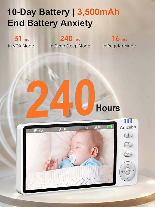 Video Baby Monitor with Camera and Audio, No WiFi Hack-Proof Security, 5" LCD Remote Pan-Tilt-Zoom, 31H Long Battery Life, 1000ft Range, Night Vision, Temperature & Cry Alarms, 2-Way Talk
