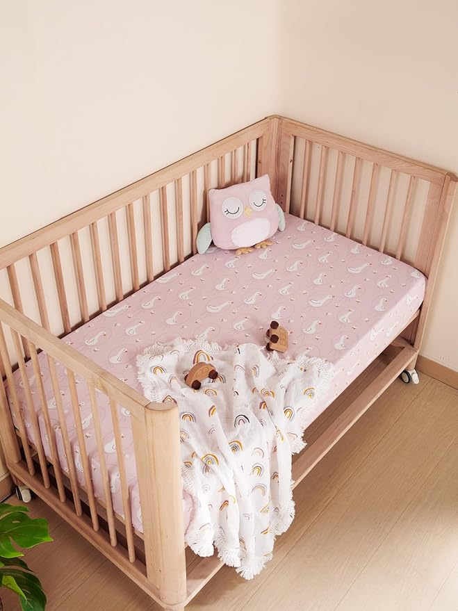 TILLYOU Baby Crib Sheets for Boys Girls, Super Soft Toddler Bed Sheets, 2 Pack Sheets for Standard Crib Mattress 28x52in, Swan