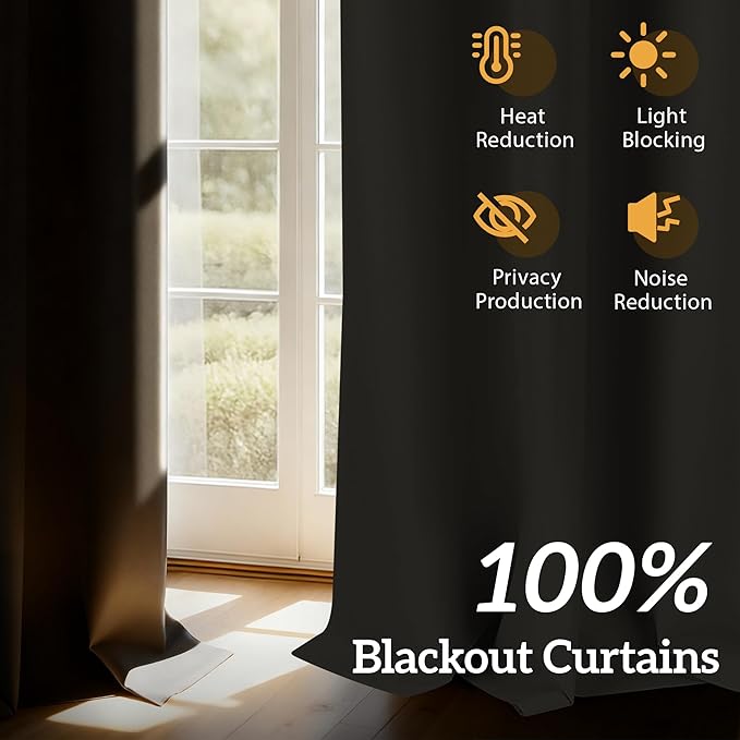 100% Blackout Curtains 72 Inch Length for Bedroom Living Room, Grommet Thermal Insulated Room Darkening Drapes, Light Blocking Window Treatment Decor, 2 Panels, 37x72, Silver Grey