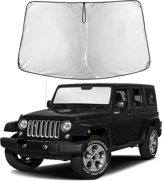 EcoNour Windshield Sun Shade for Jeep Wrangler 1997–2017 | Front Window Sunshade | Foldable Car Sun Protector | Blocks UV Rays & Keeps Interior Cooler