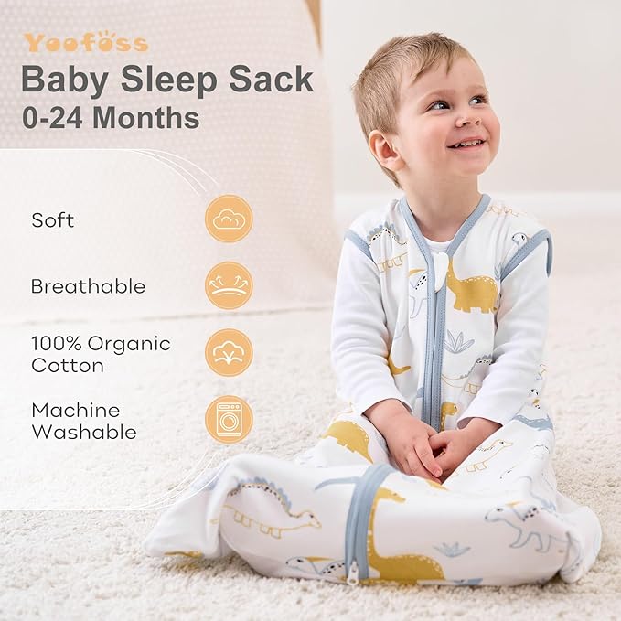 Yoofoss Baby Sleep Sack 6-12 Months Wearable Blanket for Babies 100% Organic Cotton 2-Way Zipper TOG 0.5 Toddler Sleeping Sack 3 Pack, Comfy Lightweight Sleep Sacks