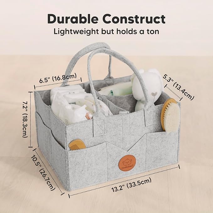 KeaBabies Baby Diaper Caddy Organizer with Handle - Portable Baby Car Organizers and Storage for Nursery, Changing Table, Large Shower Gift Basket for New Mom Gifts & Boy Girl Registry (Classic Gray)
