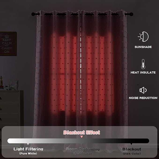 MYSKY HOME Pink Curtains for Girls Room 84 Inches Long 2 Panels Girls Curtains wiht Pink Pom Pom Sheer Blackout Nursery Curtain Room Darkening 2 Layered Window Drapes for Toddler Grommet, 52 x 84 Inch