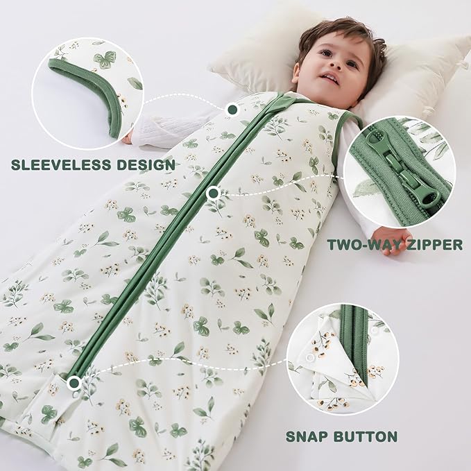 Mosebears Sleep Sack Baby Winter Wearable Blanket with 2-Way Zipper,2.5 TOG Cotton Sleep Sack Unisex(Plant,0-6 Months)