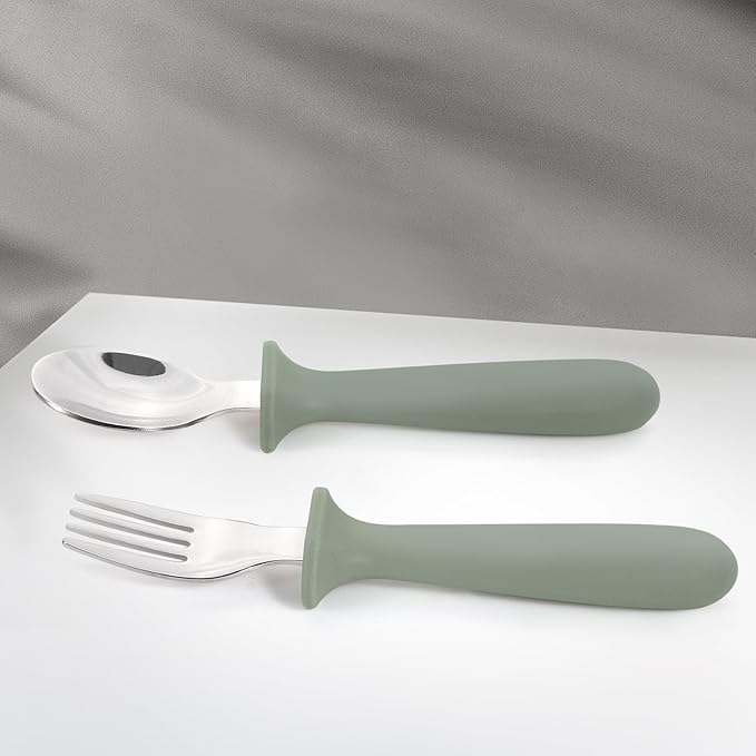 Eascrozn Baby Feeding Set, 2 Pack Silicone Baby Plates with Suction, 2 Pack Spoons and Forks Set for Toddler Utensils, BPA Free, Baby Led Weaning Supplies for Eating Essentials