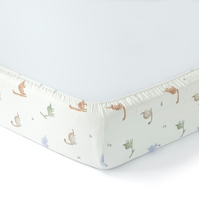 Dreamology Cotton Crib Sheets for Boys and Girls | Super Soft, Breathable 1-Pack | 100% Cotton Muslin Crib Sheets Fitted for Standard Cribs and Toddler Beds 28x52 Crib Sheet | Dino