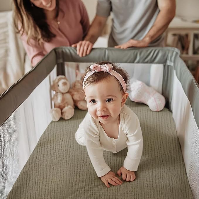 lulumoon Pack and Play Sheets Muslin: Cotton Fitted Sheets for 4moms Pack N Play - Soft Playard Sheets for Boys and Girls 2Pack