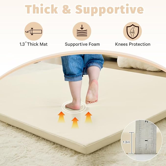 Waterproof Baby Play Mat for Floor 1.3"Thick Memory Foam 59*79 Cushion Playpen Playmat Tummy Time Crawling Mat Nursery Rug Pad Mattress Create Soft & Safe Area for Infants,Toddler,Kids,Beige