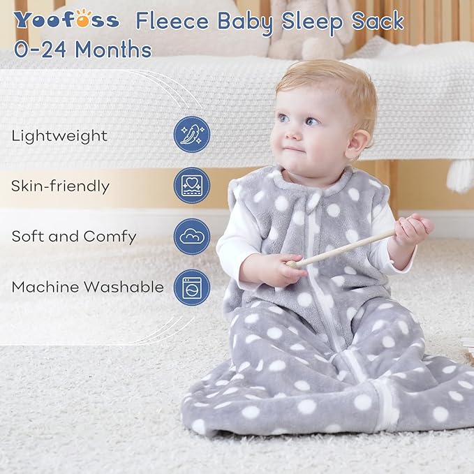 Yoofoss Baby Sleep Sack 12-18 Months, 1.5 Tog Sleep Sack, Fleece Baby Wearable Blanket with 2-Way Zipper, Toddler Sleeping Sack, Soft Warm Lightweight(Small)