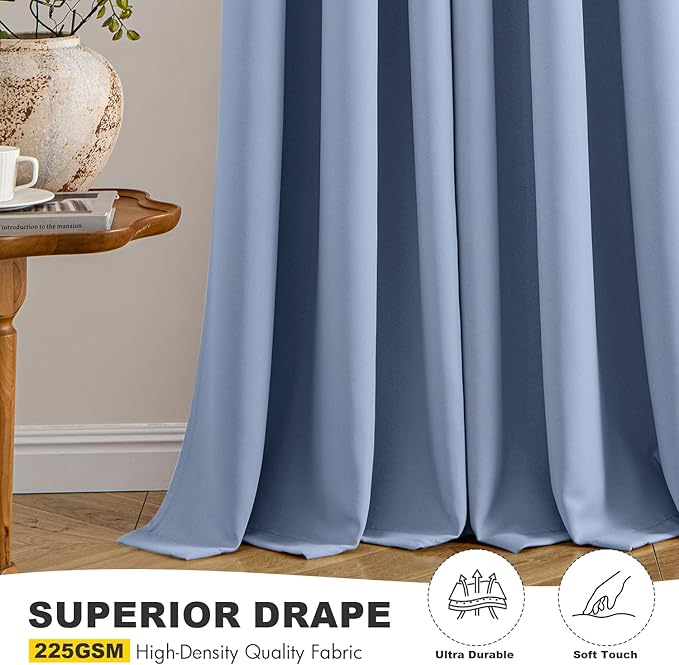 MIULEE Denim Blue Blackout Curtains for Bedroom Living Room 54 Inches Long 2 Panels, Thermal Insulated Room Darkening Drapes Solid Grommet Noise Reduction Light Blocking Window Treatments 40x54 Inch