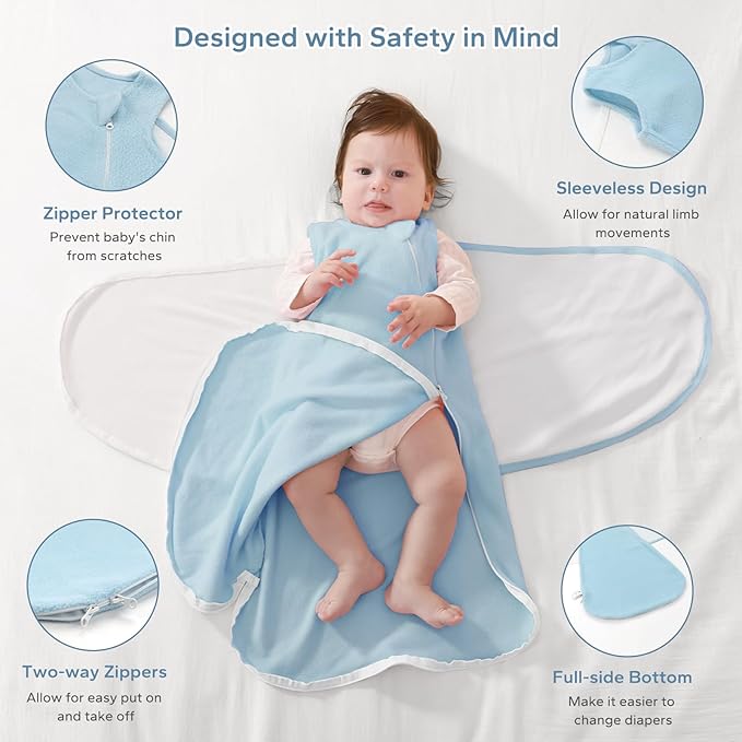 ZIGJOY Swaddle Sleep Sack Newborn 1.5 Tog Fleece Wearable Blanket Baby 6-12 Months - Lightweight MicroFleece Winter Sleeping Sacks Bag for Infant Girl Boy Gifts, Blue