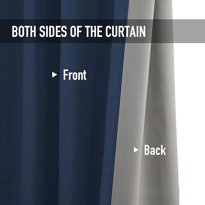 100% Blackout Shield Linen Blackout Curtains for Bedroom, Midnight Blue Grommet Curtains for Living Room, Thermal Insulated Room Darkening Drapes for Nursery, Boho Home Decor, 50" W x 72" L, 2 Panels