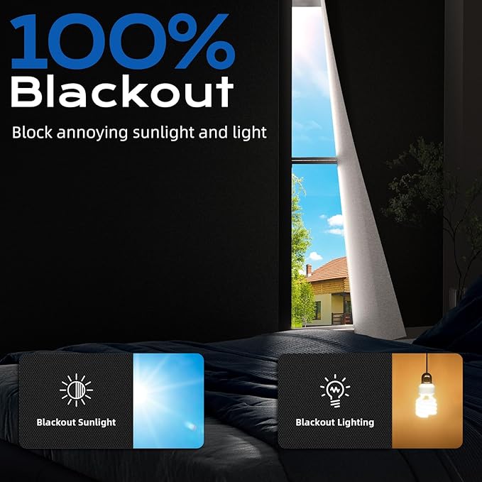 Blackout Curtains for Bedroom, 39" x 58" Portable Black Out Blinds with 20 Sets Hook & Loop Strips for 100% Blackout Window Film, Temporary Black-out Shades for Windows Cover Nursery Travel RV- Blacks