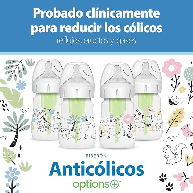 Dr. Brown’s Natural Flow Anti-Colic Options+ Wide-Neck Baby Bottle Designer Edition Bottles, Jungle Decos, 5 oz/150 mL, Level 1 Nipple, 2 Count, 0m+ (Pack of 6)